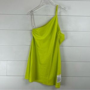 NEW ASOS DESIGN 8 One Shoulder Asymmetric Drape Back Silky Satin Mini Dress Lime